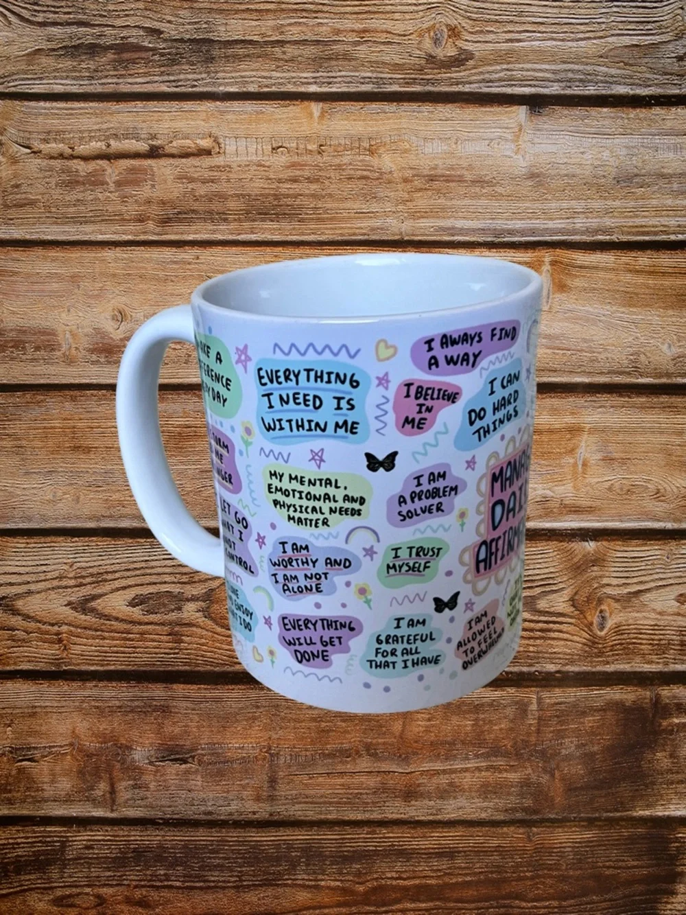 Artist Created Mug White Pink Blue Manager Affirmations